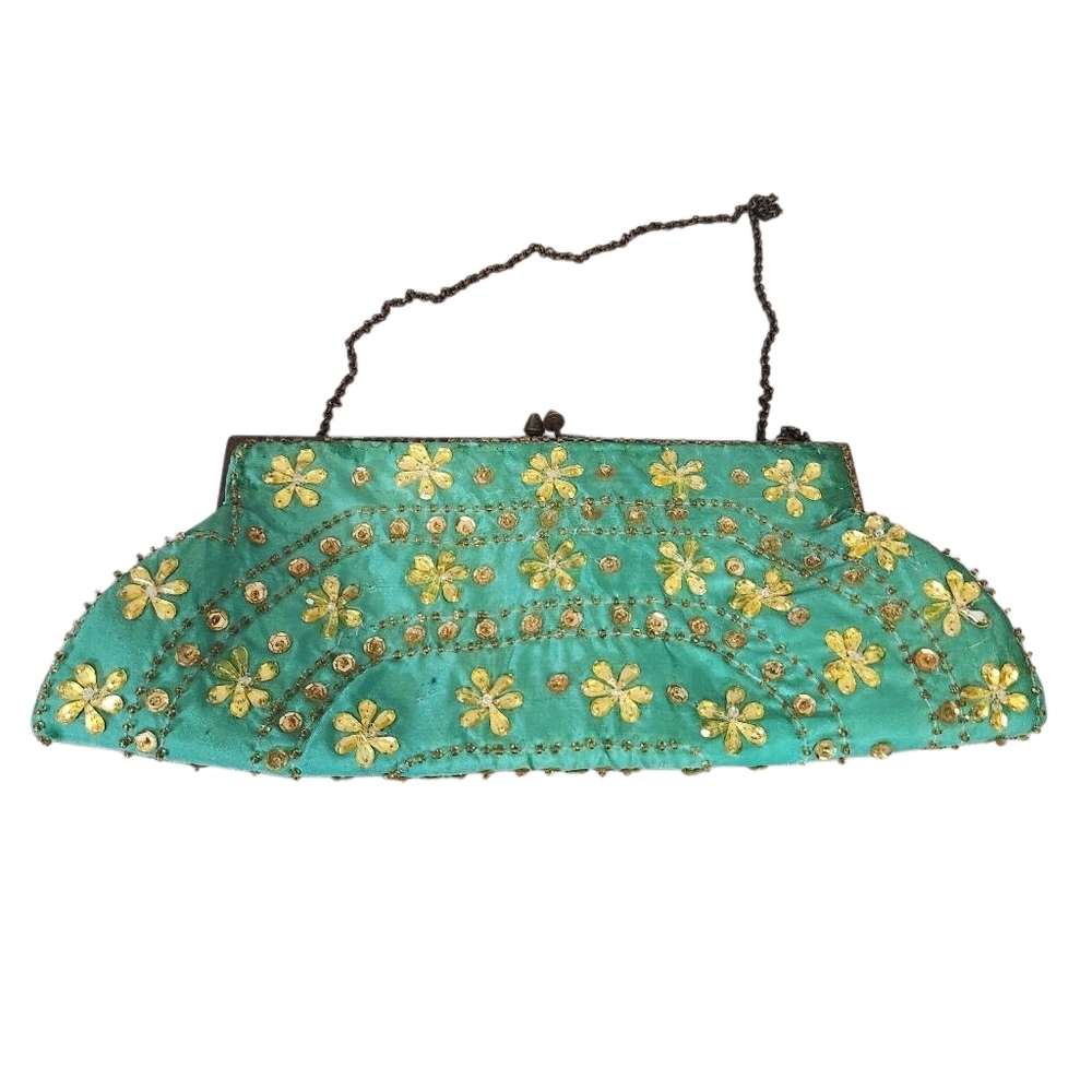 Elegant Green Floral Sequined Clutch‎ Arden B.